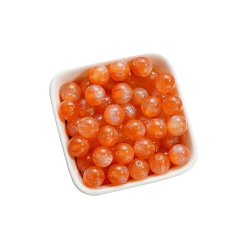 50 Stück orangefarbene Glitzer-Perlen, lose Perlen, 8 mm, runde Harzperlen mit Loch, rote Perlen zum Basteln von Schmuckherstellung von Aoktorkit
