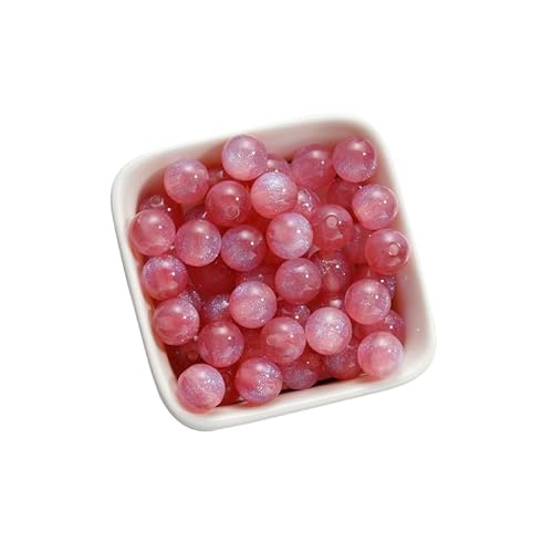 50 dunkelrosa Glitzer-Perlen, lose Perlen, 8 mm, runde Harzperlen mit Loch, rote Perlen zum Basteln von Schmuckherstellung von Aoktorkit