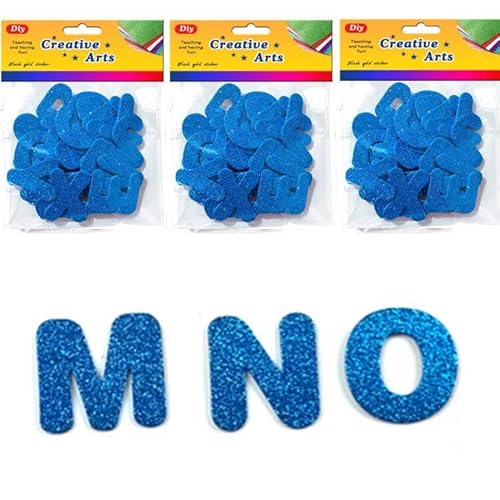 Aoktorkit Glitzer-Aufkleber zum Basteln, Alphabet-Buchstaben-Aufkleber A-Z, EVA-Schaum, blau, 3 Stück von Aoktorkit