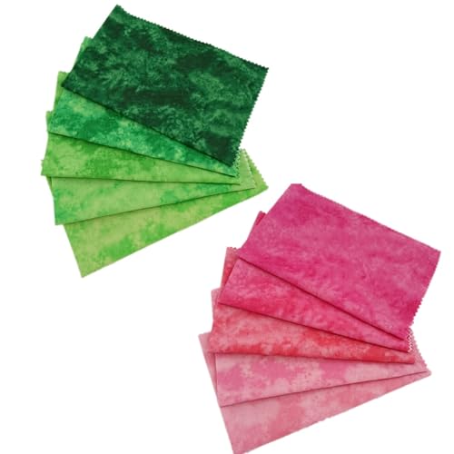 Baumwollstoff, quadratisch, 20 x 20 cm, verschmiert, Patchworkstoff für Bastelarbeiten, Nähen, Grün und Rosa, 10 Stück von Aoktorkit