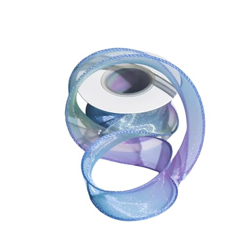 Chiffon-Dekoband mit Farbverlauf, schillerndes Organzaband für Bastelarbeiten, Geschenkverpackungen, 4 cm x 9,1 m, Grün/Blau/Lila Chiffon-Dekoband mit Farbverlauf, schillerndes Organzaband für Bastelarbeiten, Geschenkverpackungen, 4 cm x 9,1 m, Grün/Blau/Lila von Aoktorkit