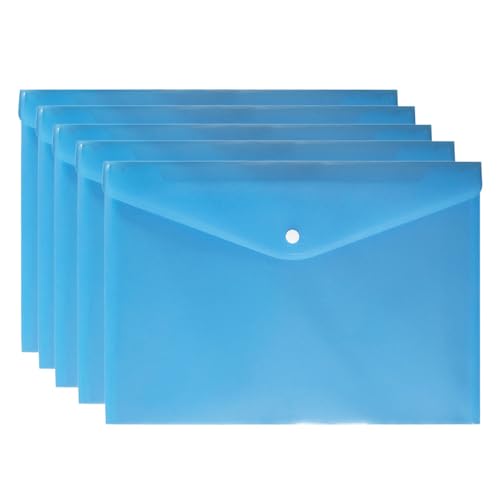 Dokumentenmappe aus Kunststoff, A4, wasserdicht, mit Druckknopf, für Schule, Zuhause, Büro, Blau, 5 Stück von Aoktorkit
