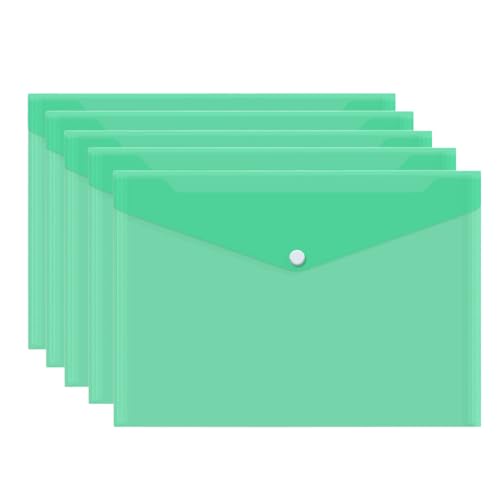 Dokumentenmappe aus Kunststoff, A4, wasserdicht, mit Druckknopf, für Schule, Zuhause, Büro, Grün, 5 Stück Dokumentenmappe aus Kunststoff, A4, wasserdicht, mit Druckknopf, für Schule, Zuhause, Büro, Grün, 5 Stück von Aoktorkit