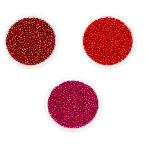 Glasperlen, 3 mm, kleine Glasperlen zum Basteln, Armbänder, Schlüsselanhängerherstellung, ca. 1800 Stück, rot, 3 Packungen Glasperlen, 3 mm, kleine Glasperlen zum Basteln, Armbänder, Schlüsselanhängerherstellung, ca. 1800 Stück, rot, 3 Packungen von Aoktorkit