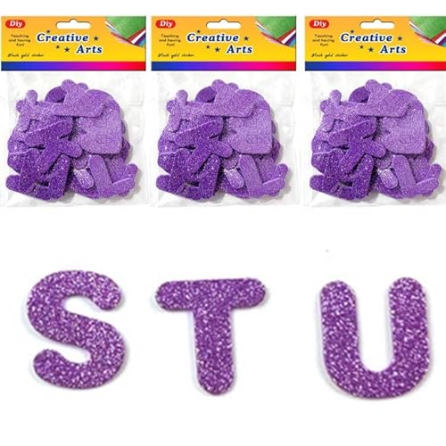 Glitzer-Aufkleber zum Basteln, Glitzer-Schaumstoff-Buchstaben-Aufkleber, Violett, EVA-Schaum, Alphabet-Buchstaben-Aufkleber A-Z, selbstklebende Alphabet-Aufkleber, Bastelschaum-Buchstaben-Aufkleber von Aoktorkit
