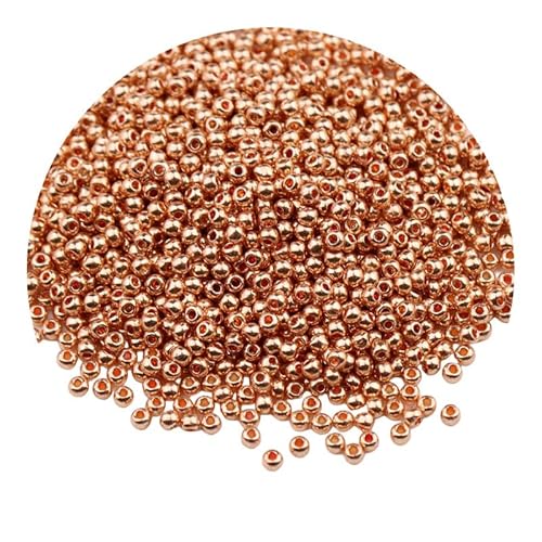 KC Glasperlen, 2 mm, goldfarben, metallisch, 2 mm, Mini-Glasperlen zum Basteln, für Armbänder, Schlüsselanhänger, ca. 2000 Stück von Aoktorkit