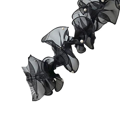 Organzaband mit Rüschen und Spitze, plissiert, mit Perlen, für Bastelarbeiten, Geschenkverpackungen, 11 cm x 2 m, Schwarz Organzaband mit Rüschen und Spitze, plissiert, mit Perlen, für Bastelarbeiten, Geschenkverpackungen, 11 cm x 2 m, Schwarz von Aoktorkit