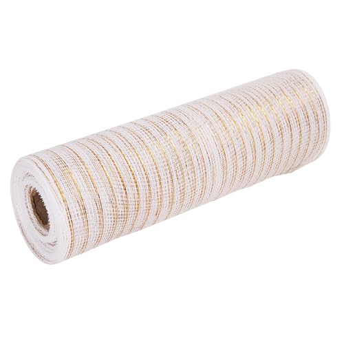 PP-Glitzer-Netzrolle, Metallfolien-Netzband, Glitzer-Tüll-Stoffrolle für Bastelarbeiten, Geschenkverpackungen, 26 cm x 9,1 m, Weiß/Gold von Aoktorkit
