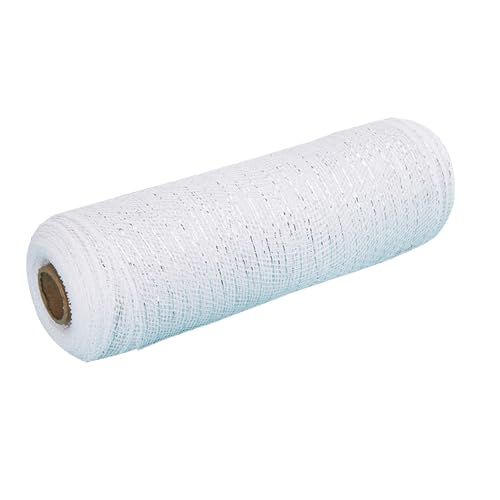 PP-Glitzer-Netzrolle, Metallfolien-Netzband, Glitzer-Tüll-Stoffrolle für Bastelarbeiten, Geschenkverpackungen, 26 cm x 9,1 m, Weiß/Silber PP-Glitzer-Netzrolle, Metallfolien-Netzband, Glitzer-Tüll-Stoffrolle für Bastelarbeiten, Geschenkverpackungen, 26 cm x 9,1 m, Weiß/Silber von Aoktorkit