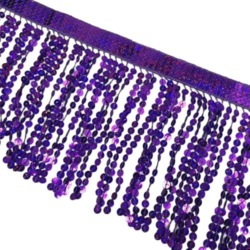 Pailletten-Fransenbordüre, 15 cm x 91 cm, Lila, glitzerndes Fransenband, Quastenband Pailletten-Fransenbordüre, 15 cm x 91 cm, Lila, glitzerndes Fransenband, Quastenband von Aoktorkit
