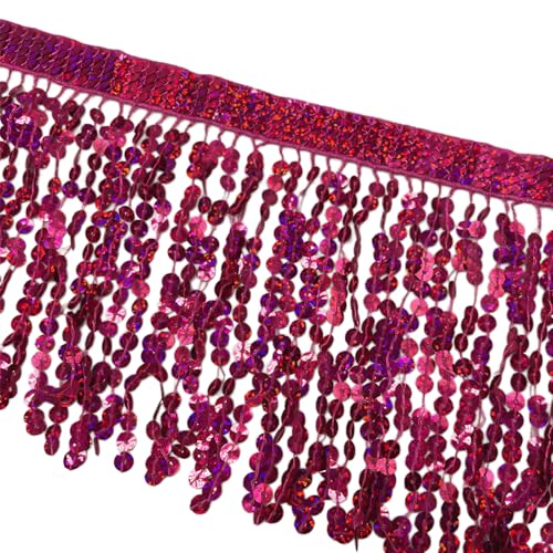Pailletten-Fransenbordüre, 15 cm x 91 cm, Rosenrot, glitzerndes Fransen-Bordüre, Quastenband Pailletten-Fransenbordüre, 15 cm x 91 cm, Rosenrot, glitzerndes Fransen-Bordüre, Quastenband von Aoktorkit