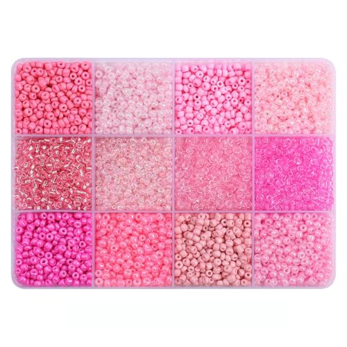Runde Glas-Rocailles, 3 mm, kleine Glas-Rocailles-Perlen in 12-Gitter-Box zum Basteln, Armbänder, Schlüsselanhängerherstellung, ca. 6000 Stück, rosa Runde Glas-Rocailles, 3 mm, kleine Glas-Rocailles-Perlen in 12-Gitter-Box zum Basteln, Armbänder, Schlüsselanhängerherstellung, ca. 6000 Stück, rosa von Aoktorkit