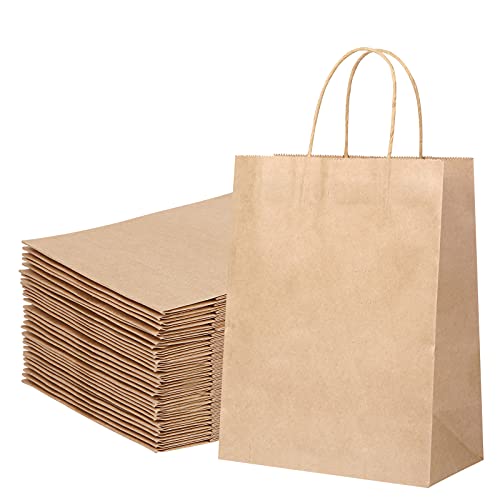 30X Papiertüten mit Henkel Braun Braune Kraftpapiertüte Groß Papiertragetaschen Papiertüten aus Kraftpapier für Einkaufen, 27x21x11 cm von Aokyom