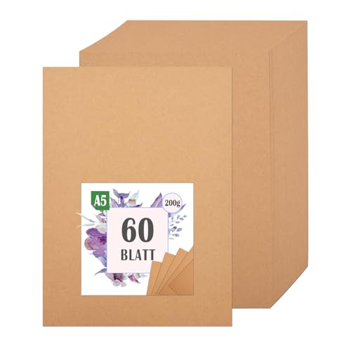 60 Blätter Kraftpapier A5 Set, 14,8 X 21 Cm, 200g, Aolkee Karton für Handwerk Hochzeitseinladungen, Karton Handwerk, Druckerpapier A5, Braun 60 Blätter Kraftpapier A5 Set, 14,8 X 21 Cm, 200g, Aolkee Karton für Handwerk Hochzeitseinladungen, Karton Handwerk, Druckerpapier A5, Braun von AolKee