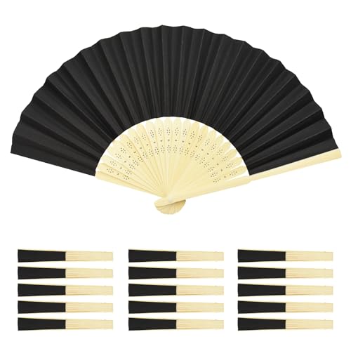 AolKee 15 Stücke fächer schwarz Handfächer Faltventilator, schwarz fächer, gastgeschenke Hochzeit, Hochzeit deko, fächer Hochzeit fecher Damen ﻿ ﻿ ﻿ von AolKee