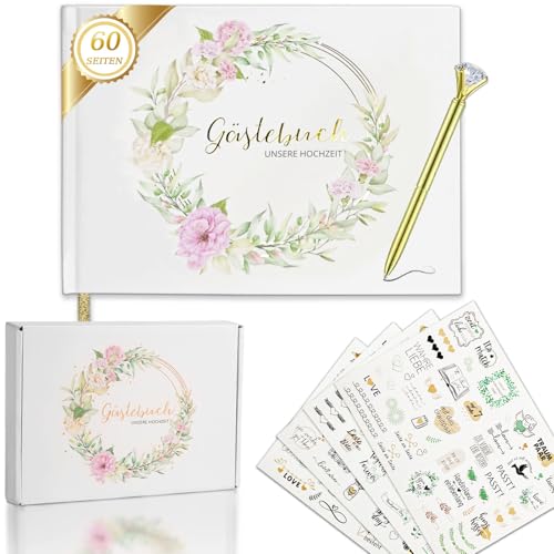 Aolawco Gästebuch Hochzeit mit Stifte + 4 Sticker, Goldfolienveredelung, 120 Seiten Gästebuch Blanko, Hochzeitsalbum, für Gastgeschenke Hochzeit & Hochzeitsdeko & Hochzeitsspiele Aolawco Gästebuch Hochzeit mit Stifte + 4 Sticker, Goldfolienveredelung, 120 Seiten Gästebuch Blanko, Hochzeitsalbum, für Gastgeschenke Hochzeit & Hochzeitsdeko & Hochzeitsspiele von Aolawco