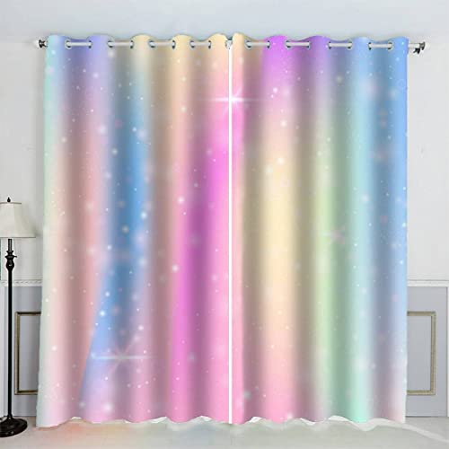 Aolity Vorhänge mit Ösen 2er Set Blickdichte Vorhänge Regenbogen Glitzersterne Gardinen Uv Schutz Vorhänge Wohnzimmer Modern Gardinen mit Schlaufen 183 x 214 cm BxH von Aolity