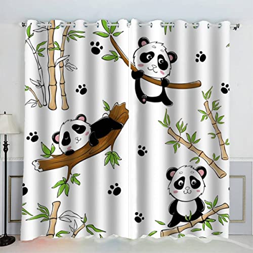 Blickdichte Gardinen Kinderzimmer Vorhänge Panda Bambus-Panda Verdunkelungsvorhang Lichtundurchlässige Vorhang mit Ösen 3D Polyester Vorhänge 150 x 166 BxH von Aolity