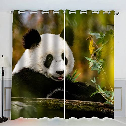 Vorhänge Ösen Gardinen Panda Verdunklungsvorhänge Wohnzimmer Schlafzimmer Kinderzimmer Mädchen Jungen Glücklicher Panda Vorhänge Blickdicht 140 x 160 cm (BxH) von Aolity