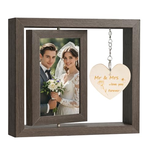 Aolso Bilderrahmen Holz, Holz Drehbare Fotorahmen, Doppelseitigen Fotorahmen Drehen mit Herz Deko, Bilderrahmen für Paare, Geschenke für Verliebte, für BüRo Deko, Zuhause, Schreibtisch （Hochzeit） von Aolso