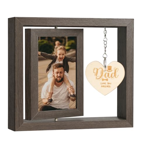 Aolso Holz-Bilderrahmen, 15x10 cm drehbarer Bilderrahmen aus Holz, doppelseitiger Bilderrahmen mit Herzdekor, Geschenk für Opa, Großeltern, für Büro, Zuhause, Schreibtisch (Vater) von Aolso