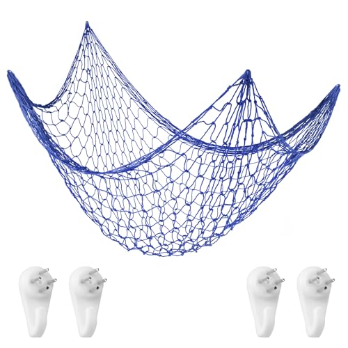 Aolso Fischerei Dekorative, 200×100 cm Wand Deko im Mittelmeerstil Baumwollseil Fotowand für Room Decoration, Strand Themendekoration für Party, Fotonetz im mediterranen Stil (Blau) von Aolso