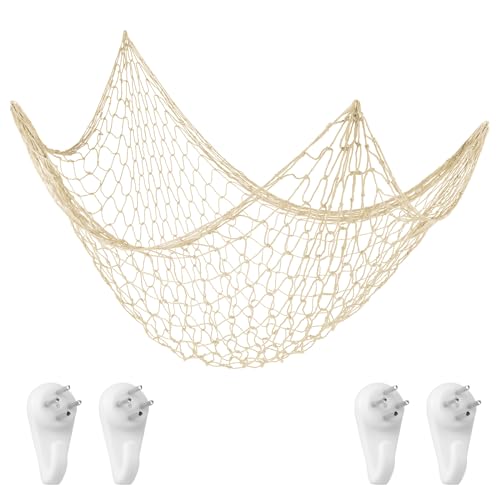 Aolso Fischerei Dekorative, 200×100 cm Wand Deko im Mittelmeerstil Baumwollseil Fotowand für Room Decoration, Strand Themendekoration für Party, Fotonetz im mediterranen Stil(Cremefarben) von Aolso