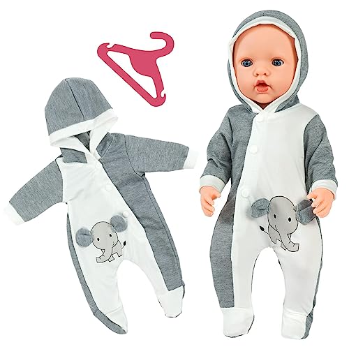 Aolso Kleidung Outfits für Baby Puppen, Puppenkleidung = Elefant Bodysuit mit Kapuze+Aufhänger, Puppe Zubehör für Baby Puppen 35-45 cm von Aolso