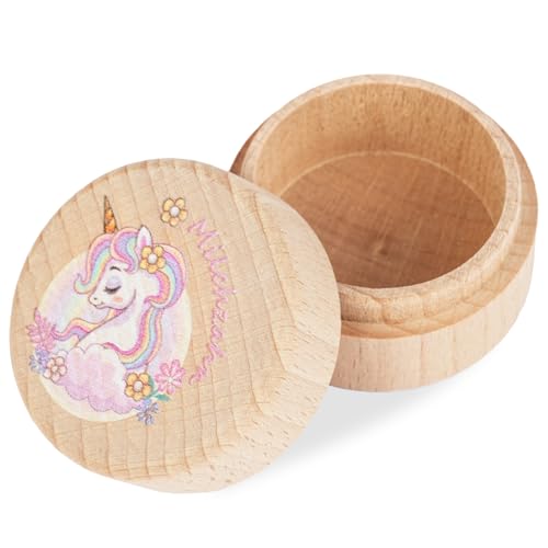 Aolso Milchzahndose Holz, Milchzahndose Mädchen & Jungen, Zahnbox für Milchzähne aus Holz mit Namen zum Aufstellen, Zahndose für Zahnfee Geschenke mit Display Funktion(Einhorn) von Aolso