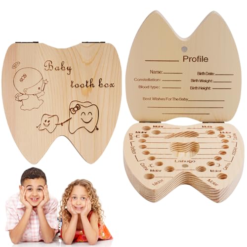 Aolso Milchzahndose Holz, Milchzahndose Mädchen & Jungen, Zahnbox für Milchzähne aus Holz mit Namen zum Aufstellen, Zahndose für Zahnfee Geschenke mit Display Funktion (Baby-Weibchen) von Aolso