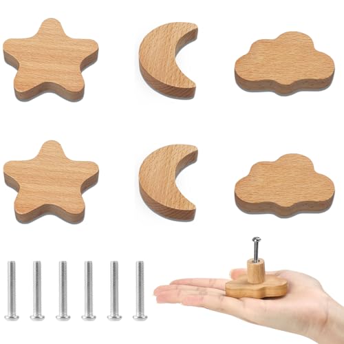 Aolso Schrankknöpfe Holz fur Kinderzimmer, 6 Stück Holzschrankknöpfe mit Schrauben, Schubladen – Naturholz, Holzgriffe für Kinderzimmer, Holzknöpfe für Schränke und Schubladen von Aolso