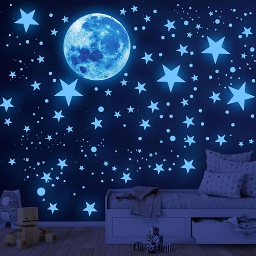 1120 Stücke Leuchtsterne Kinderzimmer Leuchtsterne Selbstklebend Wandsticker Mond und Leuchtsterne Kinderzimmer Selbstklebend Sterne Leuchtend Wandaufkleber für Kinderzimmer Schlafzimmer Wohnzimmer von Aomaic