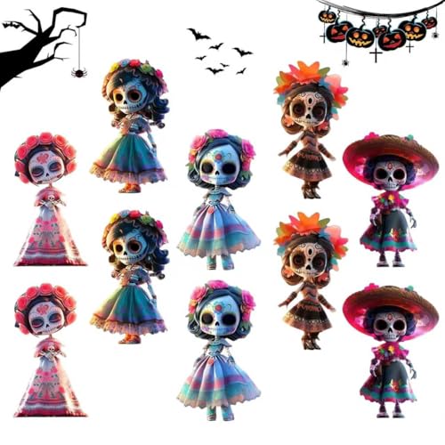 Halloween Skelette Anhänger, 10 Stück Hängender Geist für Dekoration, Gothic Acryl Punk Geister Deko, Hängedeko Skelett Frau, Halloween Deko Skelett, Gruselige Puppe, für Hof, Kamin, Wohnzimmer, Weg von Aomantic Sarl