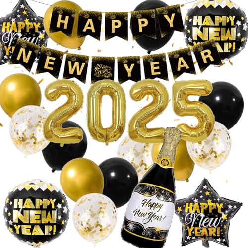 Silvester Deko 2025, 19PCS Neujahr Silvesterdeko, Happy New Year Banner, Neujahr Party Silvesterdeko, Silvesterpartydeko Accessoire für Silvesterparty, Happy New Year Girlande, für Silvesterparty von Aomantic Sarl