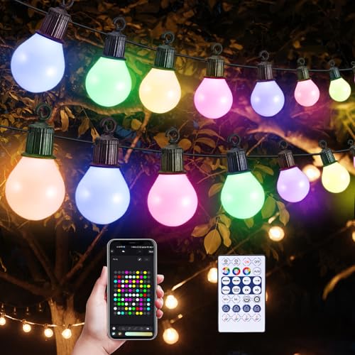 Aomdom Lichterkette Outdoor, 100ft/30M 50 LED Glühbirnen mit Fernbedienung und App, Timer, 16 Millionen Farben und über 50 Szenenmodi, wasserdicht für Party und Garten von Aomdom
