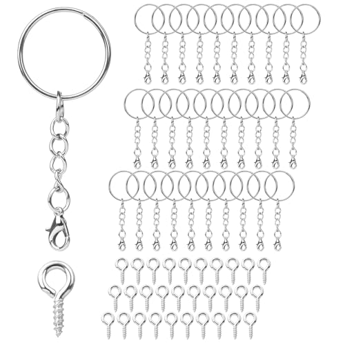 30-Teiliges Set Mit SchlüSselringe 25mm Und 30-Teiligen Set Mit SchrauböSen, SchlüSselringe Mit Kette, SchlüSselanhäNger Kette, Geeignet FüR Diy-BastelzubehöRketten von Aomhrek