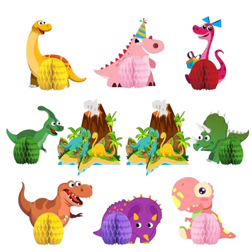 9 StüCk Dinosaur Tischdeko Party, Honeycomb Tischdeko Kindergeburtstag, Deko Dinosaurier Geburtstag, Geburtstag Deko Party-Bienenstock, Geeignet FüR Geburtstage Und Kinderpartydekorationen von Aomhrek