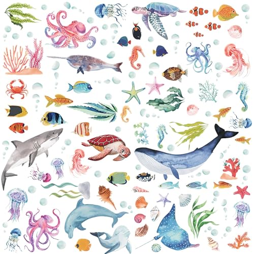 Unterwasser Thema Kinderzimmer Wandsticker, Meeresschildkröte Badezimmer Deko Aufkleber, Kinderzimmer Seetang Wanddekoration, Maritime Wandtattoo für Badezimmer, Wandsticker mit Meeresmotiven 101*77CM Unterwasser Thema Kinderzimmer Wandsticker, Meeresschildkröte Badezimmer Deko Aufkleber, Kinderzimmer Seetang Wanddekoration, Maritime Wandtattoo für Badezimmer, Wandsticker mit Meeresmotiven 101*77CM von Aomhrek