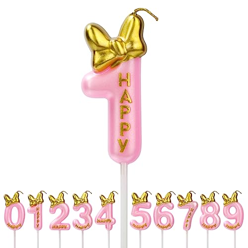 Aomig Geburtstagskerzen Zahlen, Rosa Geburtstagskerze Zahlen für Torte, Zahlenkerze Kerzen Mädchen Geburtstag Kuchendeko Tortendekoration für Geburtstagsfeier Party (Zahl 1) von Aomig