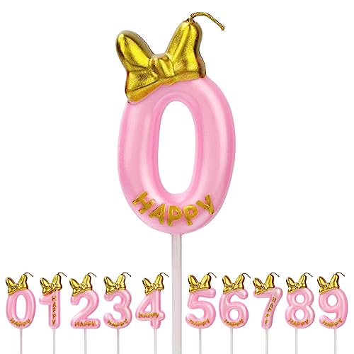 Aomig Geburtstagskerzen Zahlen, Rosa Geburtstagskerze Zahlen für Torte , Zahlenkerze Kerzen Mädchen Geburtstag Kuchendeko Tortendekoration für Geburtstagsfeier Party (Zahl 0) von Aomig