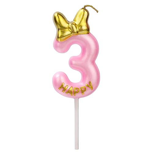 Aomig Geburtstagskerzen Zahlen, Rosa Geburtstagskerze Zahlen für Torte , Zahlenkerze Kerzen Mädchen Geburtstag Kuchendeko Tortendekoration für Geburtstagsfeier Party (Zahl 3) von Aomig