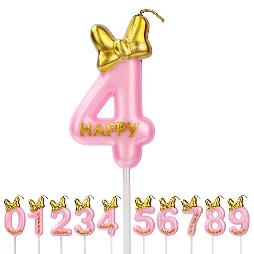 Aomig Geburtstagskerzen Zahlen, Rosa Geburtstagskerze Zahlen für Torte , Zahlenkerze Kerzen Mädchen Geburtstag Kuchendeko Tortendekoration für Geburtstagsfeier Party (Zahl 4) von Aomig