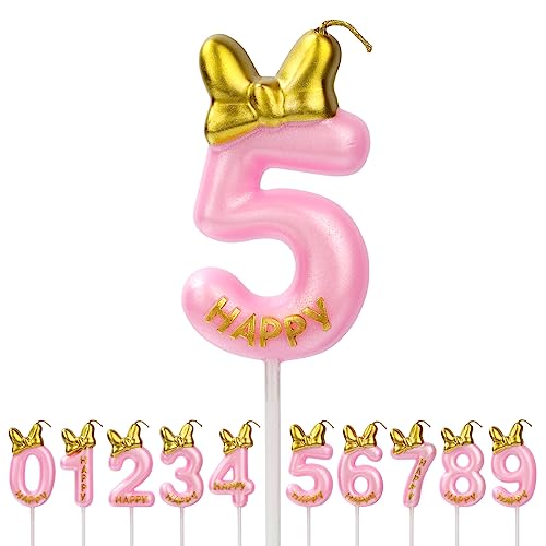 Aomig Geburtstagskerzen Zahlen, Rosa Geburtstagskerze Zahlen für Torte , Zahlenkerze Kerzen Mädchen Geburtstag Kuchendeko Tortendekoration für Geburtstagsfeier Party (Zahl 5) von Aomig