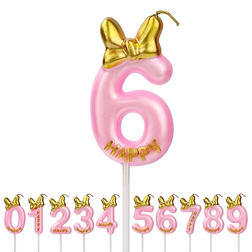 Aomig Geburtstagskerzen Zahlen, Rosa Geburtstagskerze Zahlen für Torte , Zahlenkerze Kerzen Mädchen Geburtstag Kuchendeko Tortendekoration für Geburtstagsfeier Party (Zahl 6) von Aomig