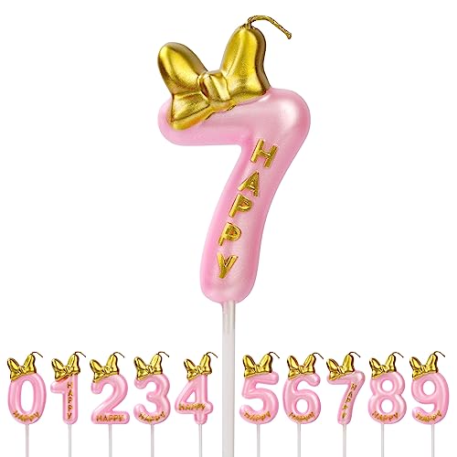 Aomig Geburtstagskerzen Zahlen, Rosa Geburtstagskerze Zahlen für Torte , Zahlenkerze Kerzen Mädchen Geburtstag Kuchendeko Tortendekoration für Geburtstagsfeier Party (Zahl 7) von Aomig