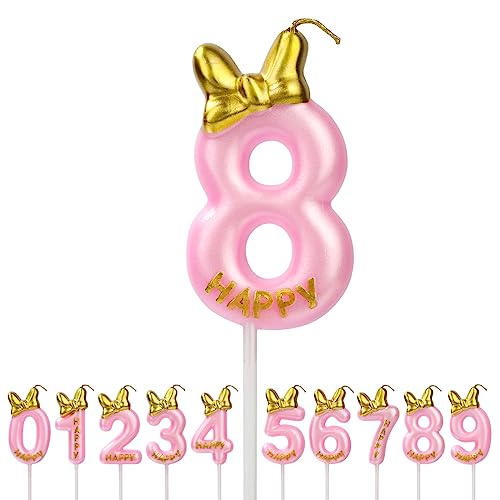 Aomig Geburtstagskerzen Zahlen, Rosa Geburtstagskerze Zahlen für Torte , Zahlenkerze Kerzen Mädchen Geburtstag Kuchendeko Tortendekoration für Geburtstagsfeier Party (Zahl 8) von Aomig