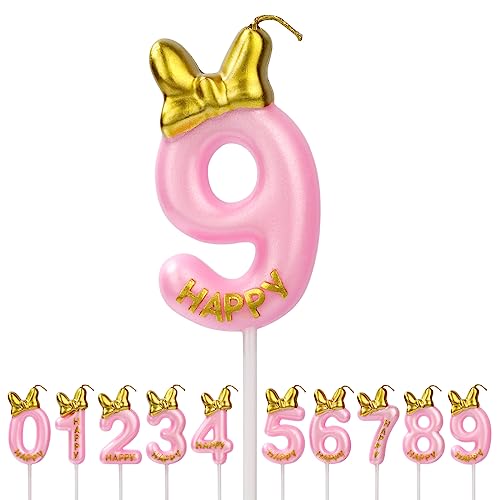 Aomig Geburtstagskerzen Zahlen, Rosa Geburtstagskerze Zahlen für Torte , Zahlenkerze Kerzen Mädchen Geburtstag Kuchendeko Tortendekoration für Geburtstagsfeier Party (Zahl 9) von Aomig
