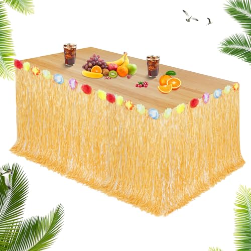 Aomig Hawaii Tischröcke 275x75cm Hawaiian Tischrock 5Pcs Hawaii Party Deko mit Klettverschluss Hawaii-Tischrock zum Zuschneiden für Tropische Hawaii Party Dekorationen Sommer Garden Beach Geburtstag von Aomig