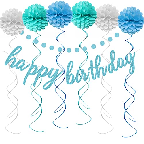 Aonor Blaue Happy Birthday Dekorationen - Glitzerndes blaues Happy Birthday Banner Schild, Pom Poms Blumen, glitzernde Kreise Punkte Girlande und hängende Wirbel für blaue Geburtstagsparty Aonor Blaue Happy Birthday Dekorationen - Glitzerndes blaues Happy Birthday Banner Schild, Pom Poms Blumen, glitzernde Kreise Punkte Girlande und hängende Wirbel für blaue Geburtstagsparty von Aonor