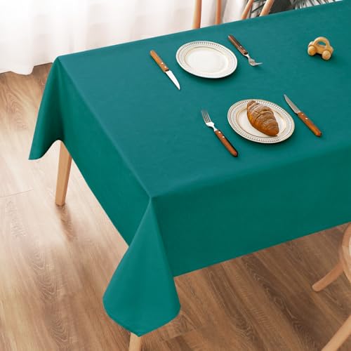 AooHome Tischdecke Abwaschbar, Blaugrün Tischdecken 140x240cm Leinen-Optik Tischtuch aus Polyester Wasserabweisend mit Lotuseffekt, Dauerhaft Kratzfest für Wohnzimmer, Esszimmer, Balkon, Garten von AooHome